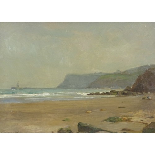 1034 - Henry George Moon (1857 - 1905), oil on panel, coastal view towards Whitby, signed and dated 1896, 9... 