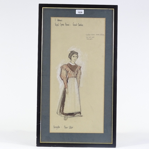 1039 - H Tabarro, watercolour, theatrical costume design for the Royal Opera House Covent Garden, signed, 2... 