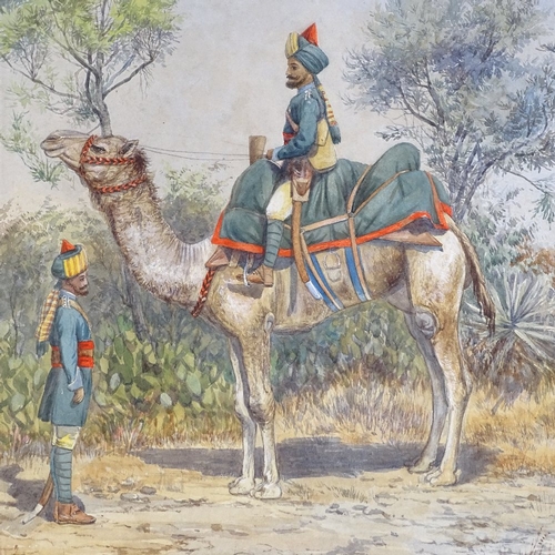 1042 - A A Mander, watercolour, Indian Officer riding a camel 