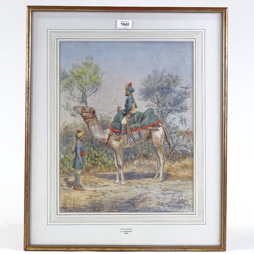 1042 - A A Mander, watercolour, Indian Officer riding a camel 