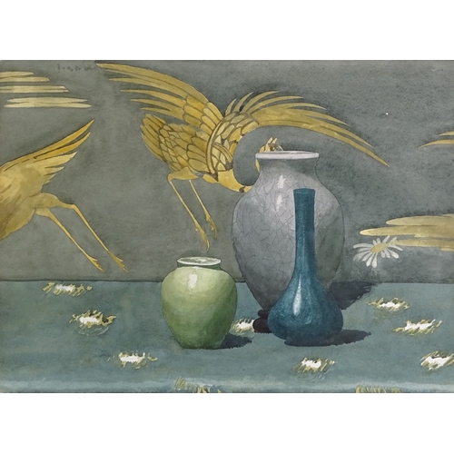 1043 - Cecil Scott Burgess (1870 - 1971, American), watercolour, still life with cranes, signed, 14.5