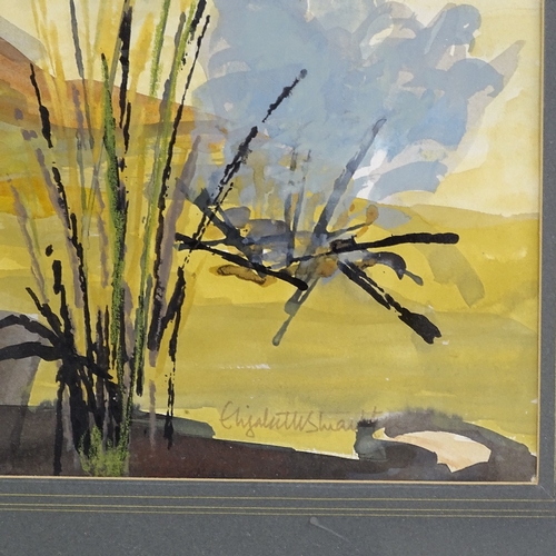 1044 - Elizabeth Stuart Lee, watercolour, abstract landscape, circa 1970, signed, 16