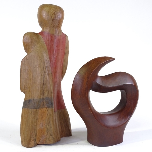 1046 - Modern British School, 2 carved wood abstract sculptures, both unsigned, largest height 19