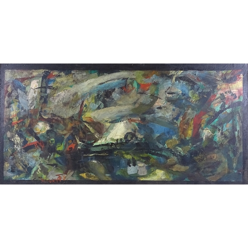 1052 - Japanese Gutai School, oil on canvas, summer in Osterley Park, circa 1960, indistinct Japanese signa... 