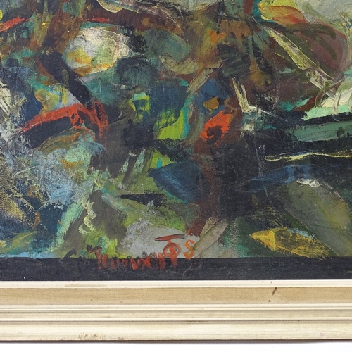 1052 - Japanese Gutai School, oil on canvas, summer in Osterley Park, circa 1960, indistinct Japanese signa... 