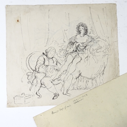 1058 - Harold Hope Read (1889 - 1959), 2 pencil/ink drawings, satirical social studies circa 1945, sheet si... 