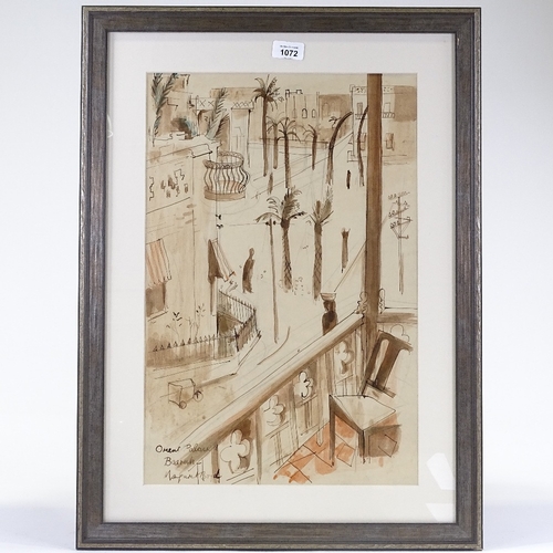 1072 - Margaret Boyd (1920 - 1985), watercolour on card, Oriental Palace Basra, signed, 19.5