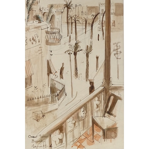 1072 - Margaret Boyd (1920 - 1985), watercolour on card, Oriental Palace Basra, signed, 19.5