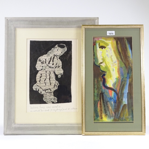 1074 - Arnold Daghani (1909 - 1985), watercolour, head, signed and dated 1957, 16