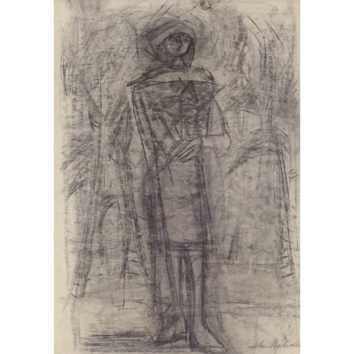 1075 - John Melville (1902 - 1986), charcoal drawing, standing lady, signed, 14