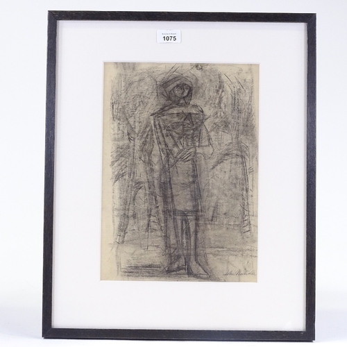 1075 - John Melville (1902 - 1986), charcoal drawing, standing lady, signed, 14