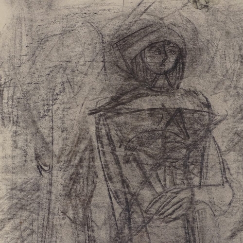 1075 - John Melville (1902 - 1986), charcoal drawing, standing lady, signed, 14