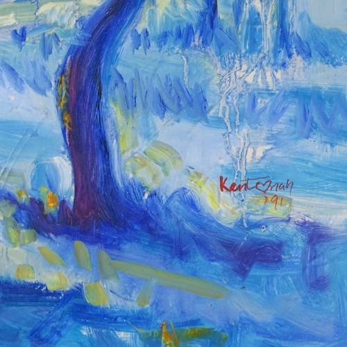 1080 - Kent Onah (born 1964), oil on paper, blue landscape, 20