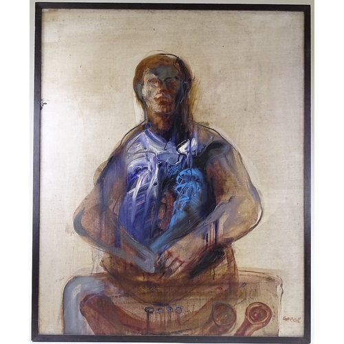 1086 - Robert Carroll (born 1934), oil on canvas, self portrait circa 1965, signed with Italian Custom stam... 