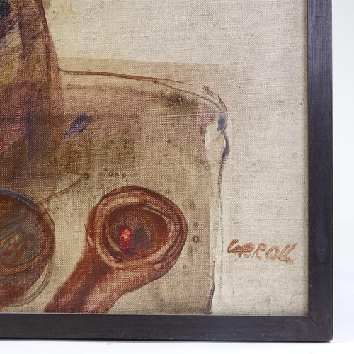 1086 - Robert Carroll (born 1934), oil on canvas, self portrait circa 1965, signed with Italian Custom stam... 