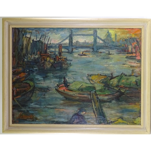 1087 - Chatin Sarachi (1902 - 1974), oil on canvas, Tower Bridge, signed, 30