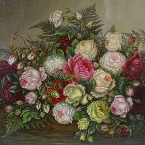 1092 - Johann Hubner, oil on canvas, still life roses, signed, 22