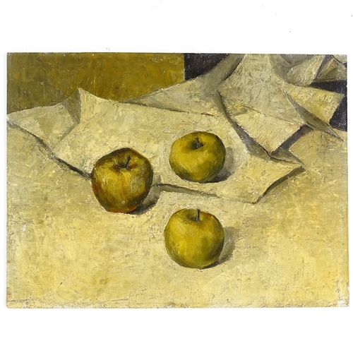 1094 - Circle of Lawrence Gowing, oil on board, still life apples, unsigned, 9.5