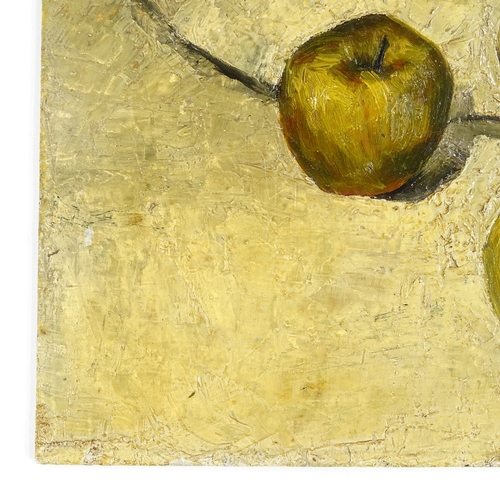 1094 - Circle of Lawrence Gowing, oil on board, still life apples, unsigned, 9.5