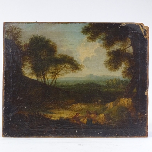 1095 - 18th/19th century oil on canvas laid on board, Classical landscape, unsigned, 16