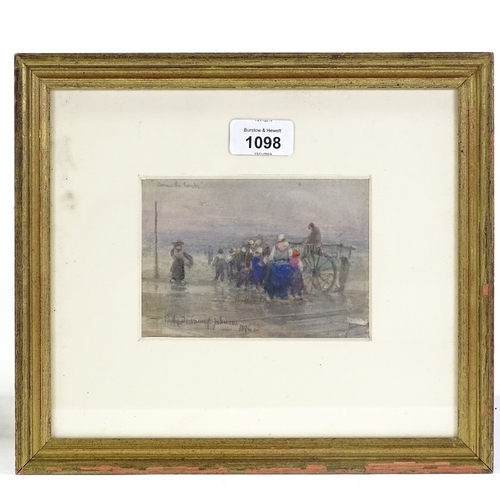 1098 - Patty Townsend Johnson (1847 - 1907), watercolour, beach scene, signed and dated 1896, 3.75