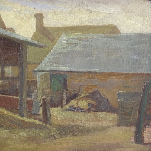 1099 - Mid-20th century oil on board, farmyard scene, unsigned, 10.5