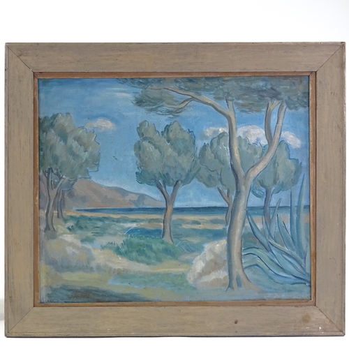 1100 - Stern, oil on canvas board, circa 1940s, impressionist beach scene, signed, 14.5