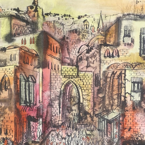 1101 - Yossi Stern (1923 - 1992), ink and watercolour, Jerusalem, 15.5