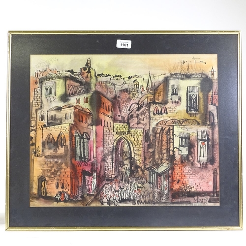 1101 - Yossi Stern (1923 - 1992), ink and watercolour, Jerusalem, 15.5