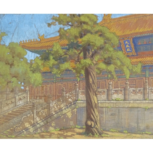 1103 - Chinese School, watercolour/gouache, circa 1920s, temple buildings, 13.5