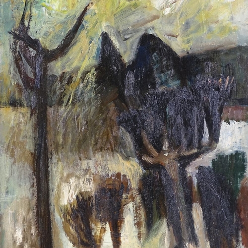 1104 - Mid-20th century Expressionist School, oil on board, abstract landscape, signed with monogram, 23