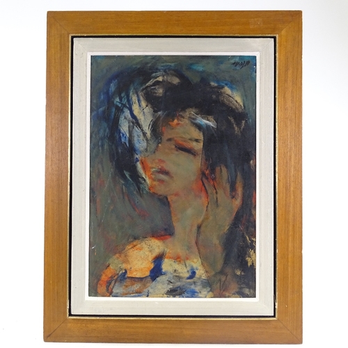 1105 - Mid-20th century Expressionist School, oil on board, head portrait, indistinctly signed, 19