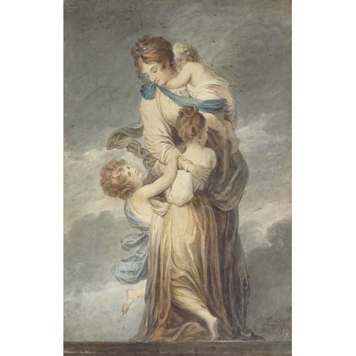 1106 - Circle of Angelica Kauffman, 18th/19th century watercolour, Classical woman and children, unsigned, ... 