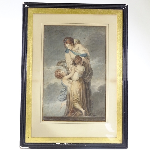 1106 - Circle of Angelica Kauffman, 18th/19th century watercolour, Classical woman and children, unsigned, ... 