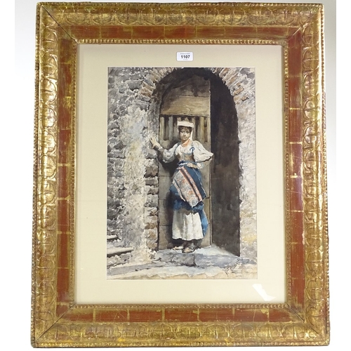 1107 - Carlo Randanini, watercolour, Italian girl in a doorway, signed and dated 1880, 19.5