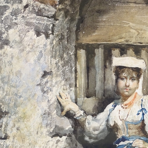 1107 - Carlo Randanini, watercolour, Italian girl in a doorway, signed and dated 1880, 19.5