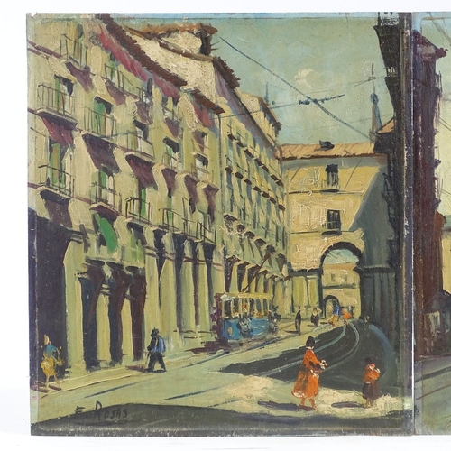 1112 - F Rosa, pair of oils on board, Italian street scenes, signed, 18