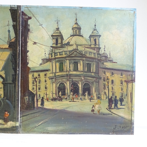 1112 - F Rosa, pair of oils on board, Italian street scenes, signed, 18