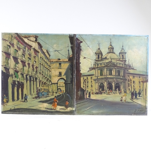 1112 - F Rosa, pair of oils on board, Italian street scenes, signed, 18