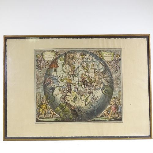 1121 - Pair of coloured engravings, celestial maps, plate size 17