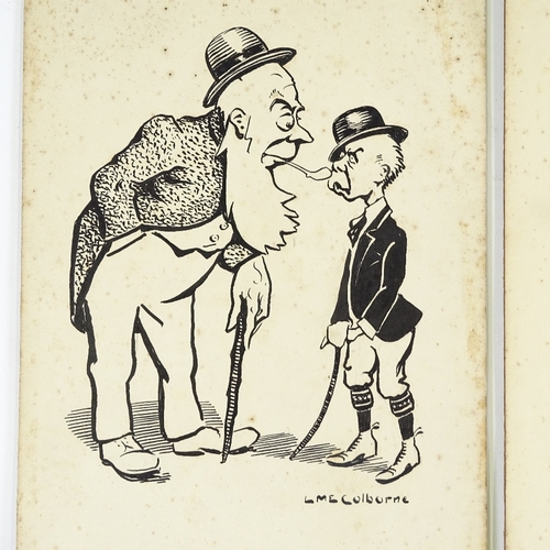 1132 - L Colburne, 4 pen and ink caricature studies, including Winston Churchill, 10.5