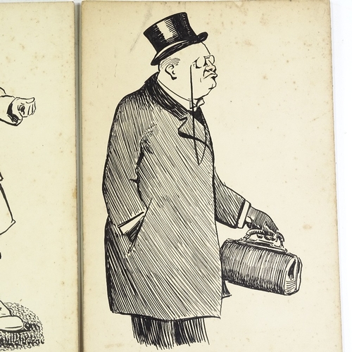 1132 - L Colburne, 4 pen and ink caricature studies, including Winston Churchill, 10.5