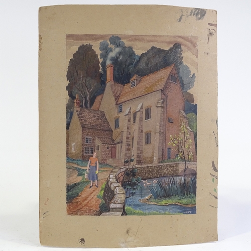 1147 - Dorothy K Thick, watercolour, a country house, signed and dated 1935, 15