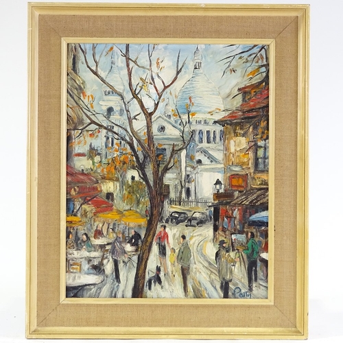 1159 - Petty, oil on canvas, Parisian street scene, signed, 20