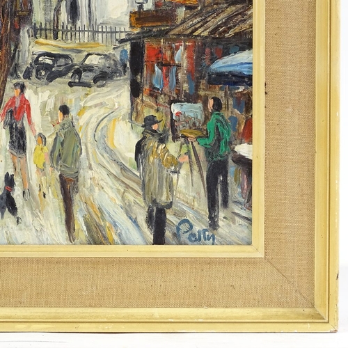 1159 - Petty, oil on canvas, Parisian street scene, signed, 20