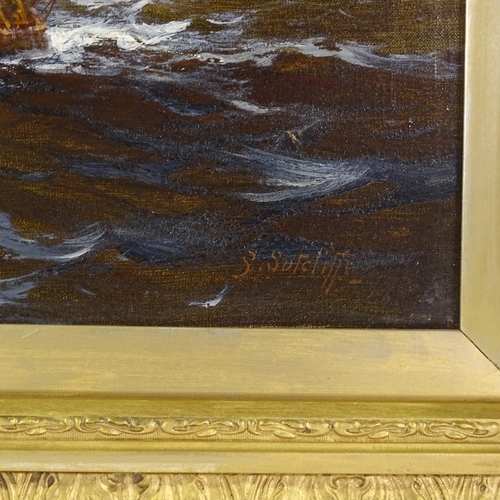 1164 - S Sutcliffe, oil on canvas, marine scene, signed, 16