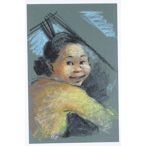 1083 - Peter Harris (1923 - 2009), pastel, portrait of a child, signed with monogram, dated 1959, 14.5