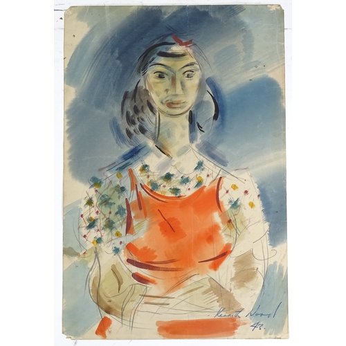 1084 - Kenneth Wood (1912 - 2008), watercolour, Iraqi woman, signed and dated '43, 20.5