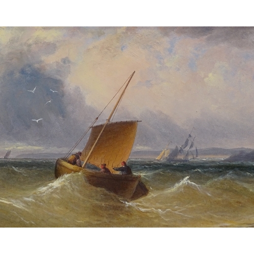 1287 - S M Drummond, oil on board, boats off the coast, signed, 6