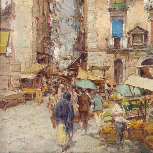 1292 - Italian School, oil on board, Naples street scene, indistinctly signed, 18